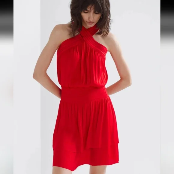 White House Black Market Red Dinner or Cocktail Dress Cross Halter Mini Dress - Picture 1 of 7